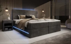 Boxspringbett Voyage mit LED u. Stauraum in Cord
