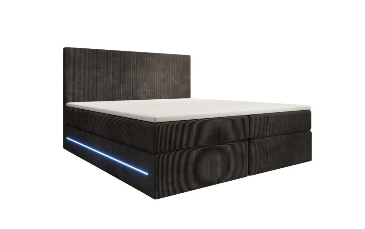 Boxspringbett Voyage mit LED u. Stauraum in Cord