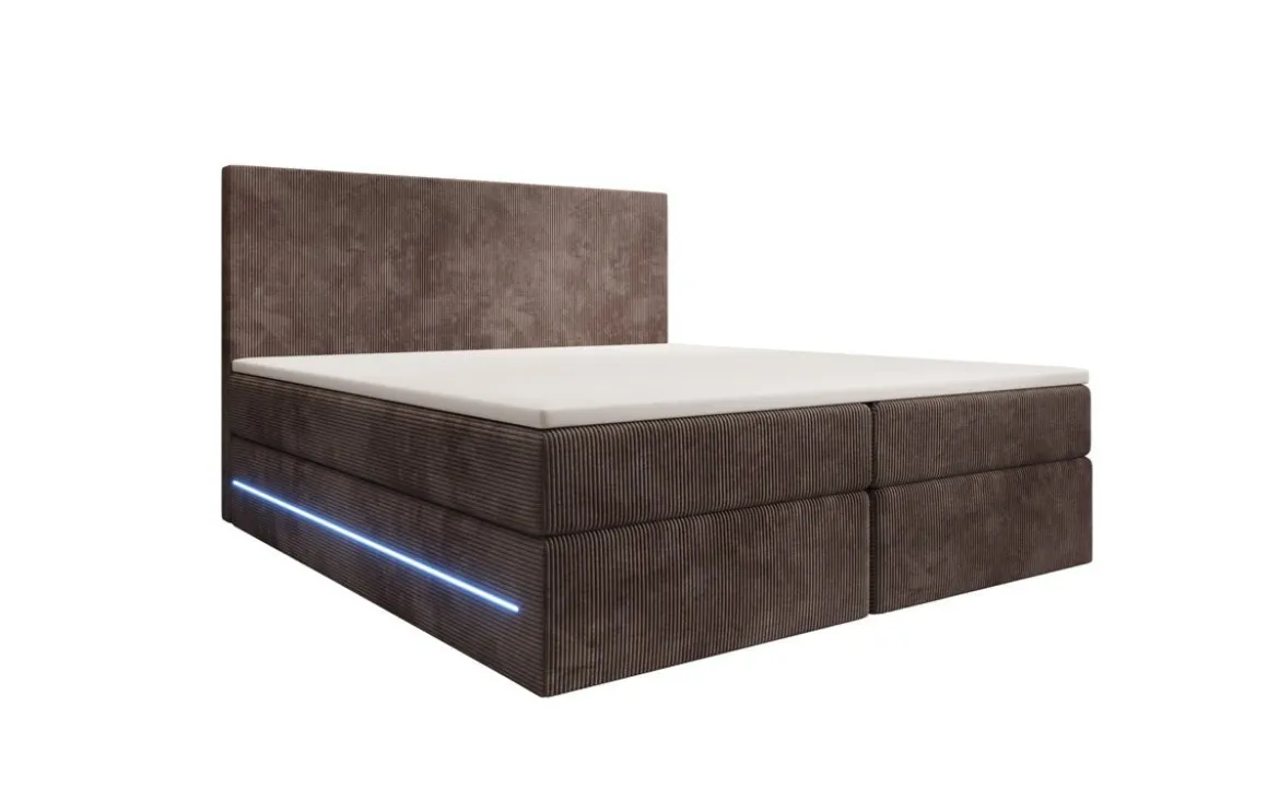Boxspringbett Voyage mit LED u. Stauraum in Cord