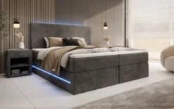 Boxspringbett Voyage mit LED u. Stauraum in Cord