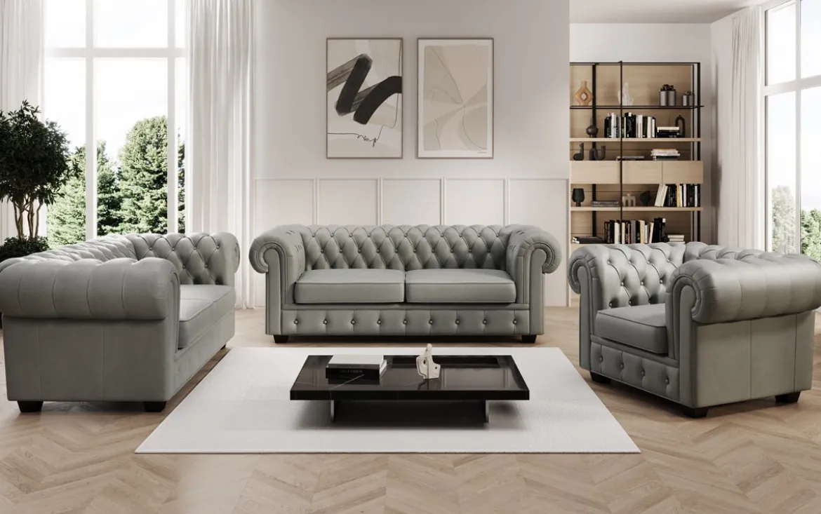 Chesterfield 2 Sitzer Sofa Royal in Echtleder