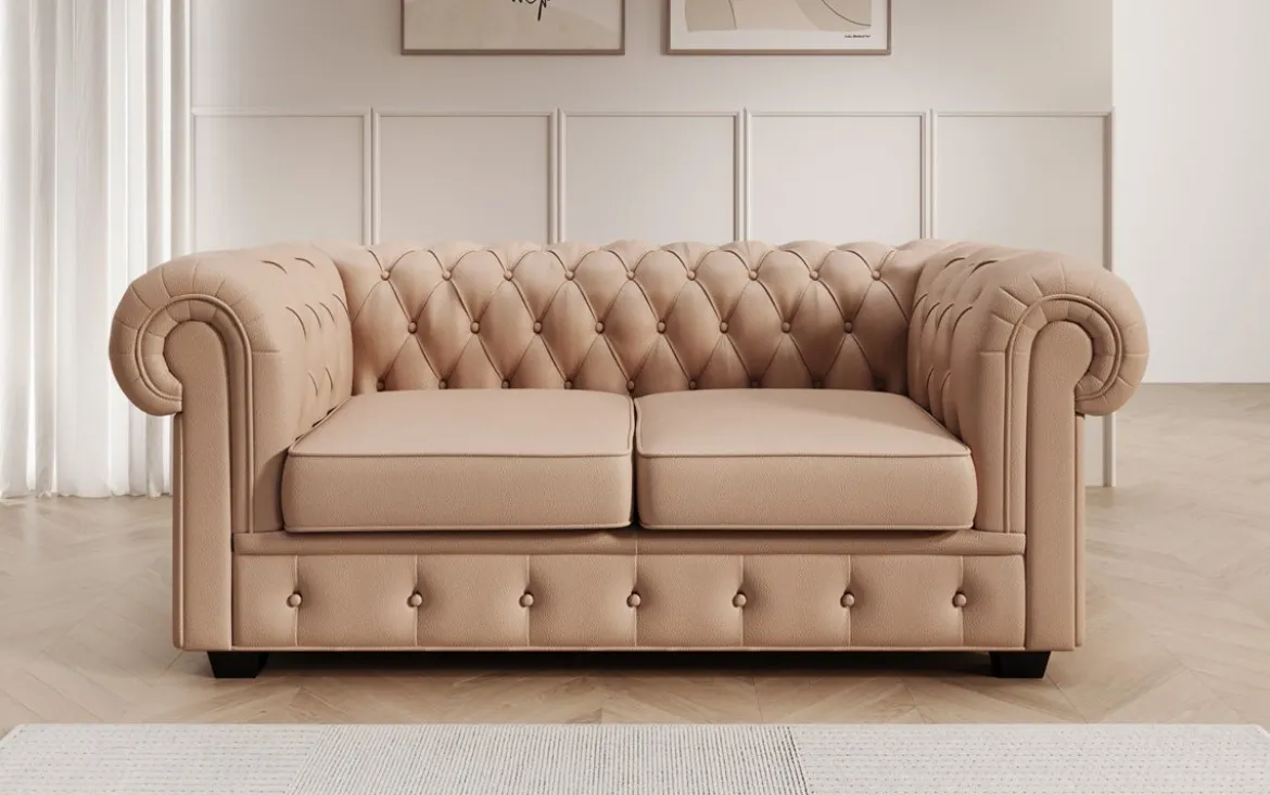 Chesterfield 2 Sitzer Sofa Royal in Echtleder