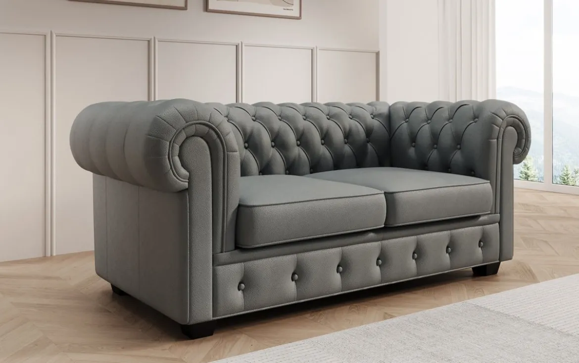 Chesterfield 2 Sitzer Sofa Royal in Echtleder