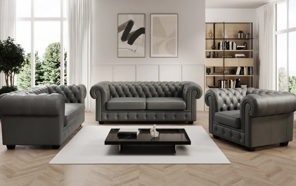 Chesterfield 2 Sitzer Sofa Royal in Echtleder
