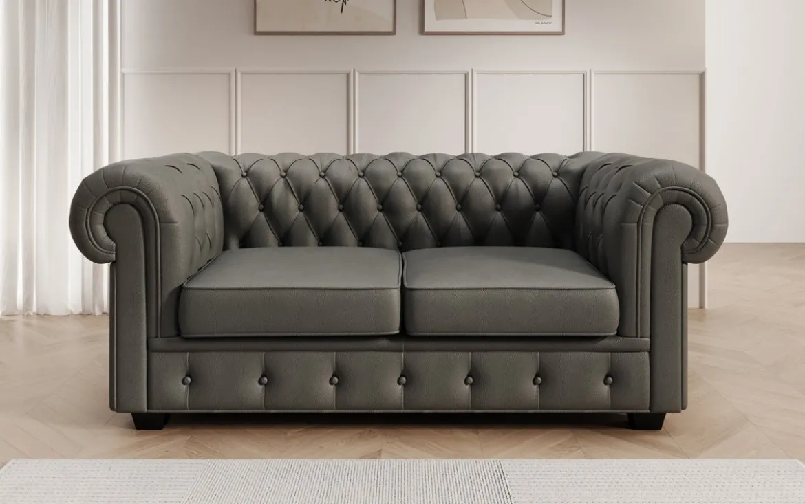 Chesterfield 2 Sitzer Sofa Royal in Echtleder