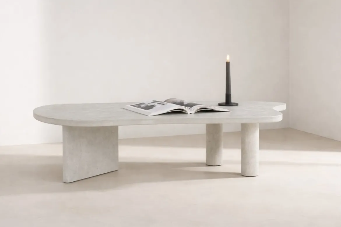 Couchtisch Adam - in Betonoptik Hellgrau mit asymmetrischem Design