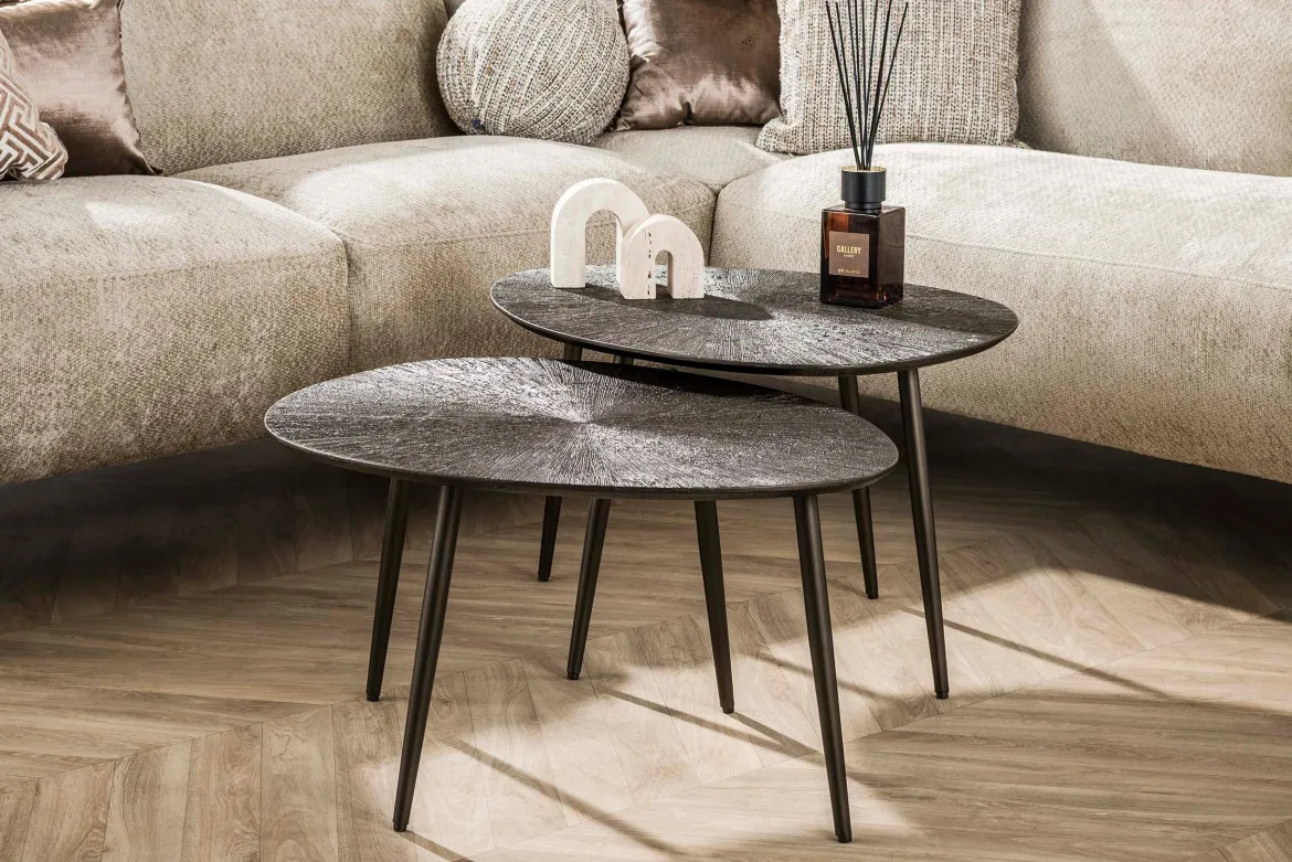 Couchtisch Arivon - 2er Set mit Ray Metal-Finish in warmen Braunbronzeton