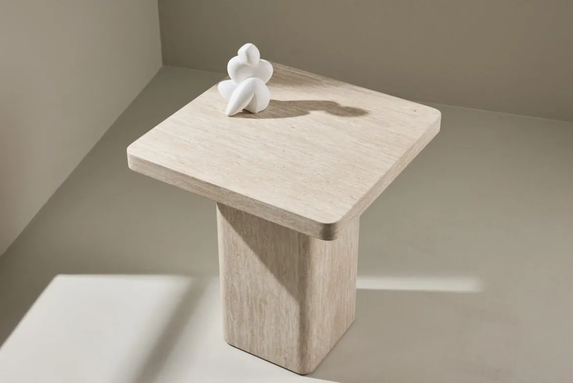 Couchtisch/Beistellhocker Nemo - mit beigem Muster