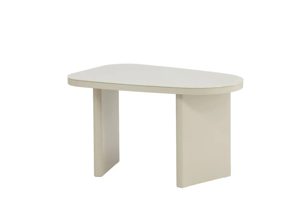 Couchtisch/Beistelltisch Sonaro – 70 × 45 cm in Beige mit Glasplatte