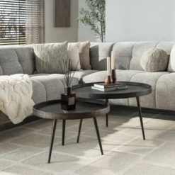 Couchtisch Chrysos - 2er Set in Grau Metallic mit erhöhtem Rand
