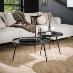 Couchtisch Chrysos - 2er Set in Grau Metallic mit erhöhtem Rand