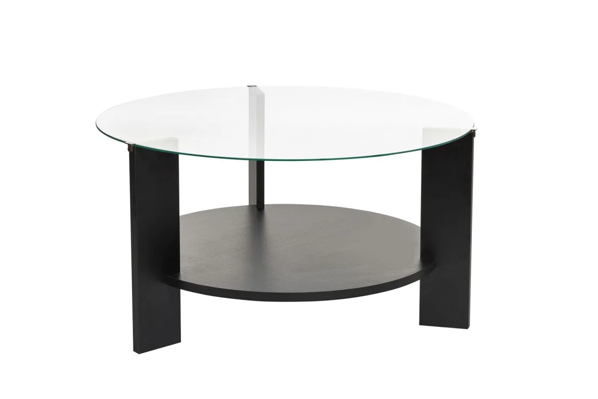 Couchtisch Davira - mit runder Glasplatte und Holzoptik
