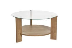 Couchtisch Davira - mit runder Glasplatte und Holzoptik