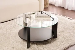 Couchtisch Davira - mit runder Glasplatte und Holzoptik