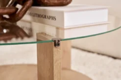 Couchtisch Davira - mit runder Glasplatte und Holzoptik