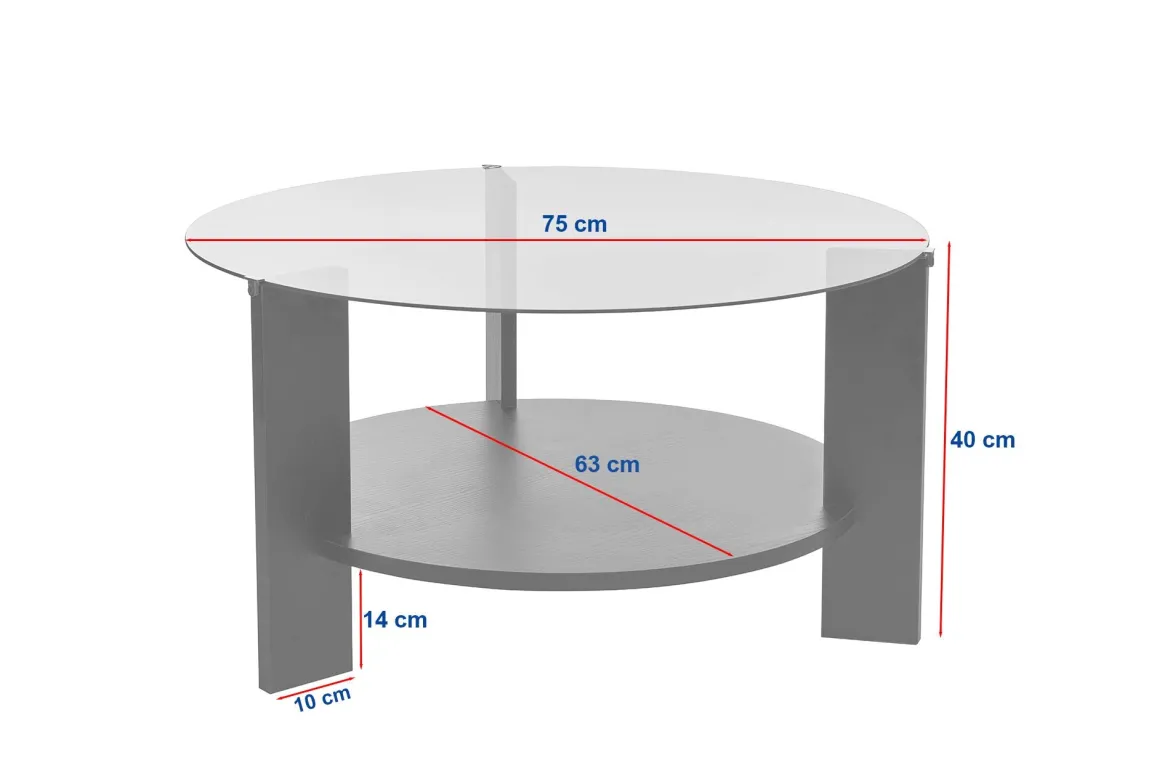 Couchtisch Davira - mit runder Glasplatte und Holzoptik