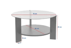 Couchtisch Davira - mit runder Glasplatte und Holzoptik