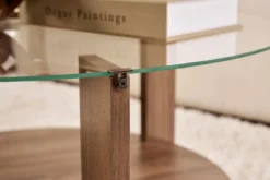 Couchtisch Davira - mit runder Glasplatte und Holzoptik