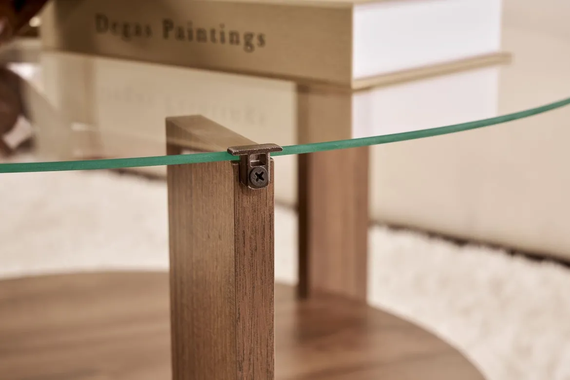 Couchtisch Davira - mit runder Glasplatte und Holzoptik