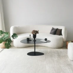 Couchtisch Dovira - mit Glasplatte und schwarzem Metallgestell