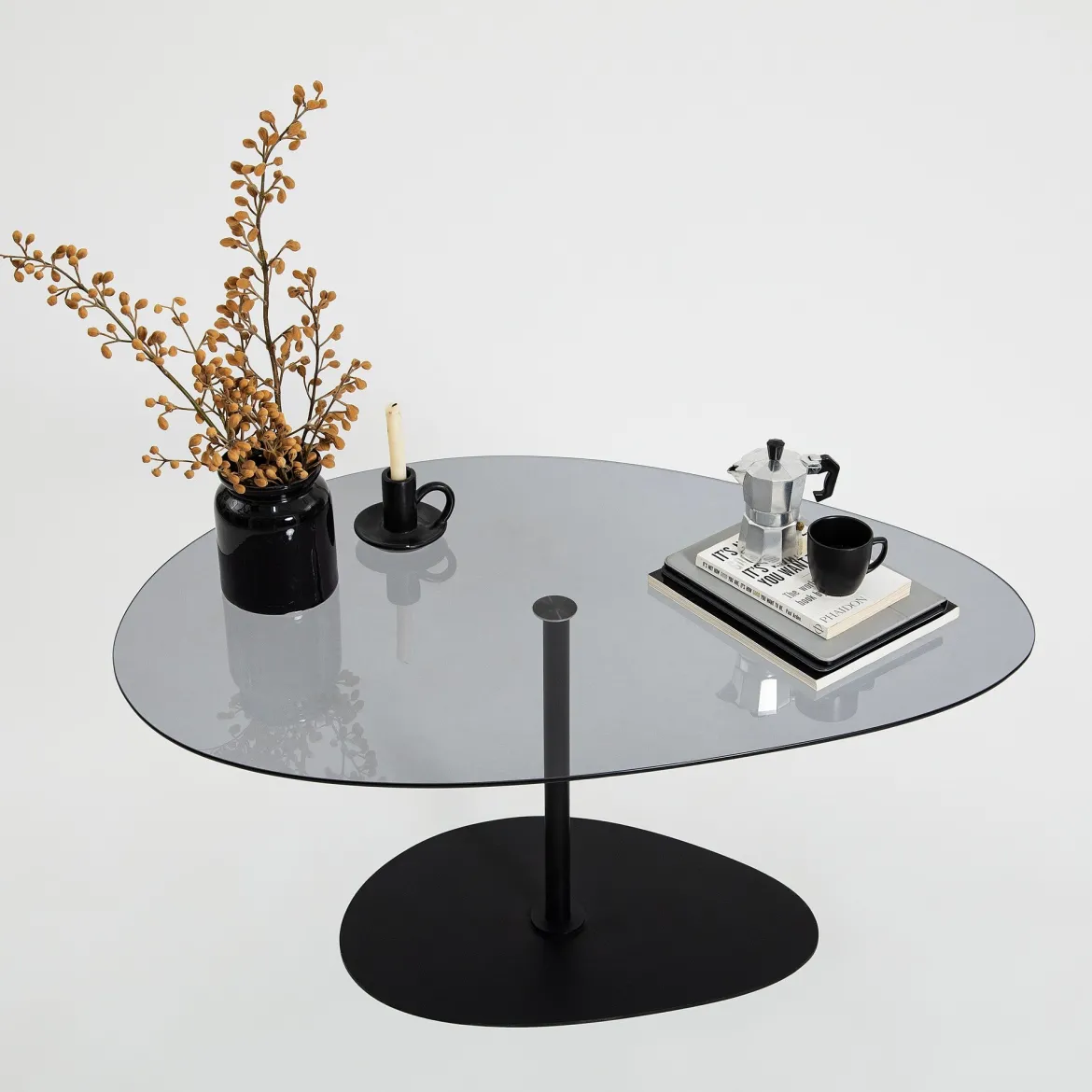 Couchtisch Dovira - mit Glasplatte und schwarzem Metallgestell
