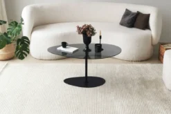 Couchtisch Dovira - mit Glasplatte und schwarzem Metallgestell