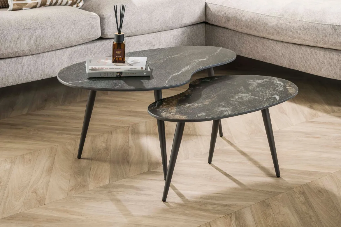 Couchtisch Elista - 2er Set mit Keramikplatte in Steinoptik