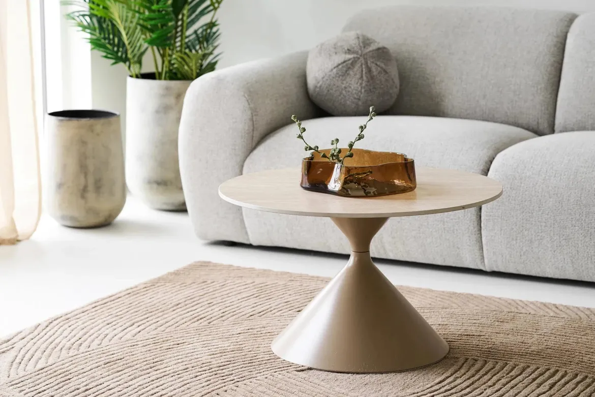 Couchtisch Elvaris - mit Keramikplatte in Travertin-Optik