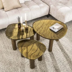 Couchtisch Elysium - Größe M in Antikkupfer oder Antikgold mit Gussglas