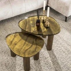 Couchtisch Elysium - Größe M in Antikkupfer oder Antikgold mit Gussglas