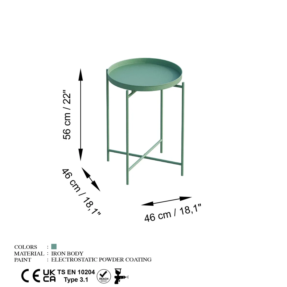 Couchtisch Fenaro – Schlichtes Metalldesign in Weiß oder Grün