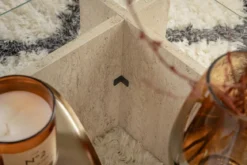 Couchtisch Fendro - mit rechteckiger Glasplatte und Travertin-Steinoptik
