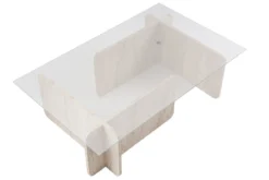 Couchtisch Fendro - mit rechteckiger Glasplatte und Travertin-Steinoptik