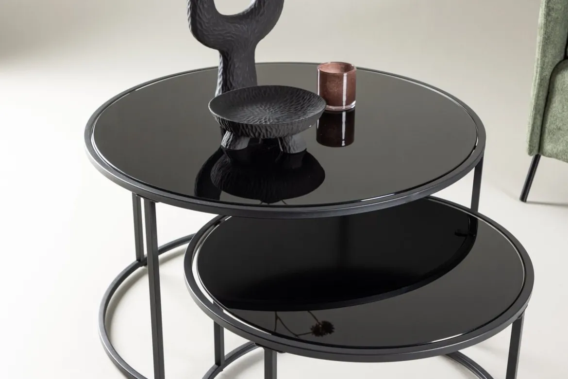Couchtisch Franco - mit schwarzen Glasplatten