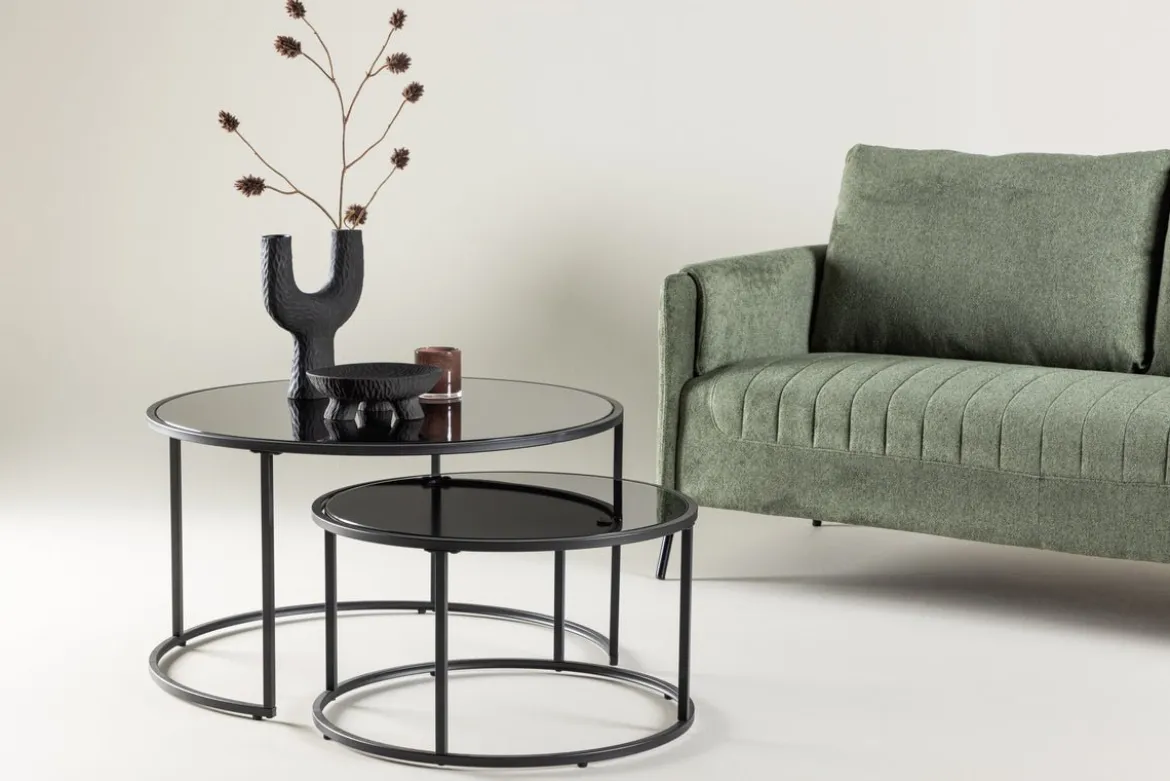 Couchtisch Franco - mit schwarzen Glasplatten
