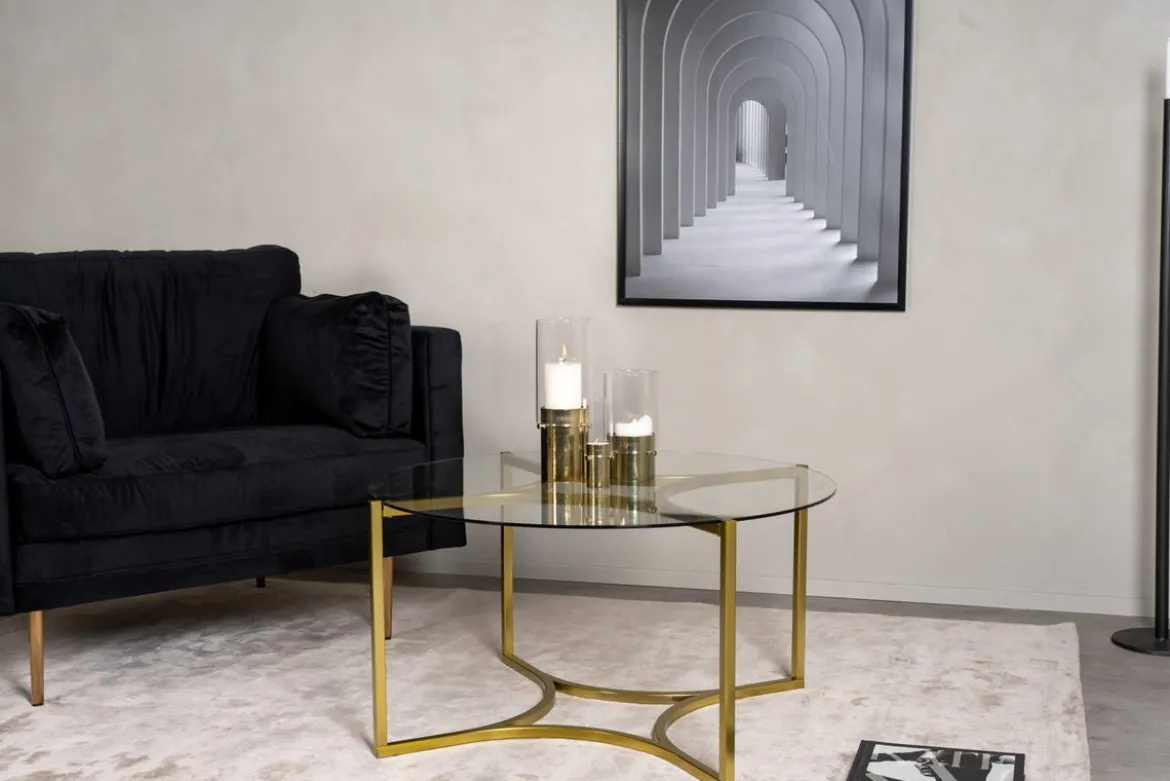 Couchtisch Goldi - mit runder Glasplatte
