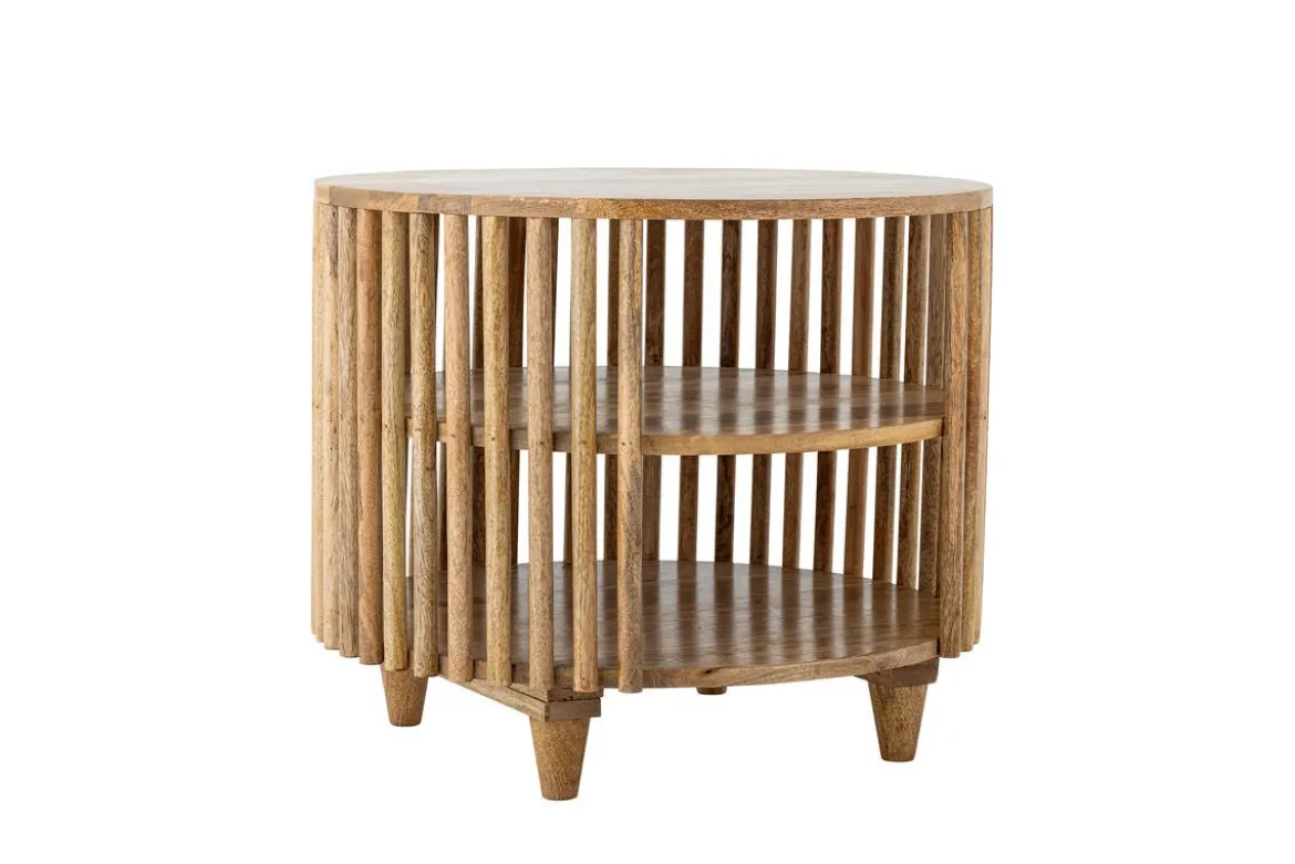 Couchtisch Keegan – Rundes Mangoholz-Design mit praktischen Ablagen