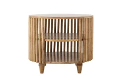 Couchtisch Keegan – Rundes Mangoholz-Design mit praktischen Ablagen