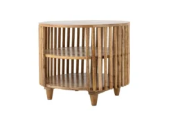 Couchtisch Keegan – Rundes Mangoholz-Design mit praktischen Ablagen