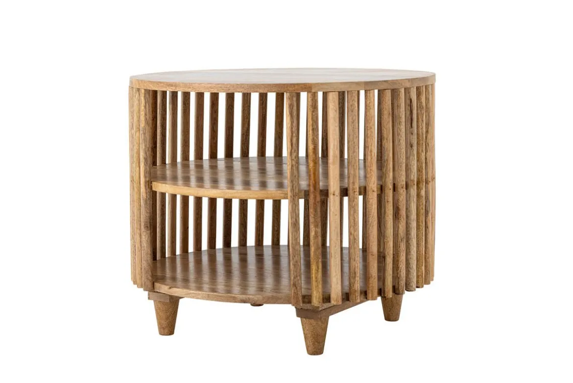 Couchtisch Keegan – Rundes Mangoholz-Design mit praktischen Ablagen