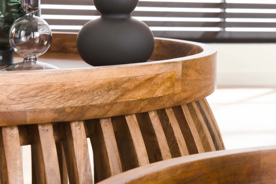 Couchtisch Khamar - 2er Set aus Mangoholz mit bauchigem Sockel