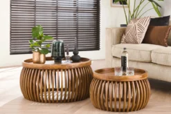 Couchtisch Khamar - 2er Set aus Mangoholz mit bauchigem Sockel
