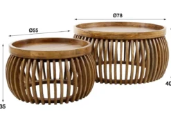Couchtisch Khamar - 2er Set aus Mangoholz mit bauchigem Sockel
