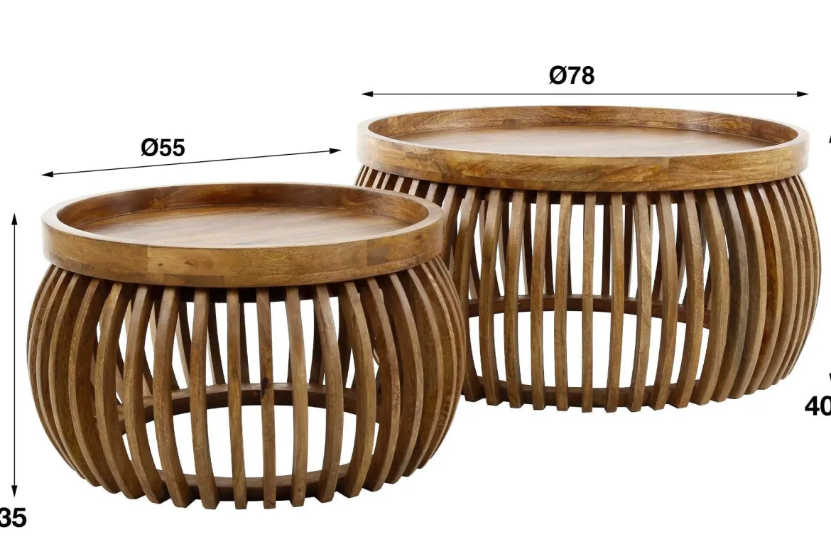 Couchtisch Khamar - 2er Set aus Mangoholz mit bauchigem Sockel