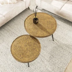 Couchtisch Kharu - 2er Set in Metallic-Antikbronze in rundem Design