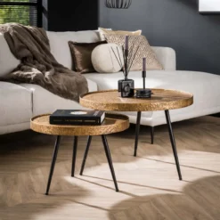 Couchtisch Kharu - 2er Set in Metallic-Antikbronze in rundem Design