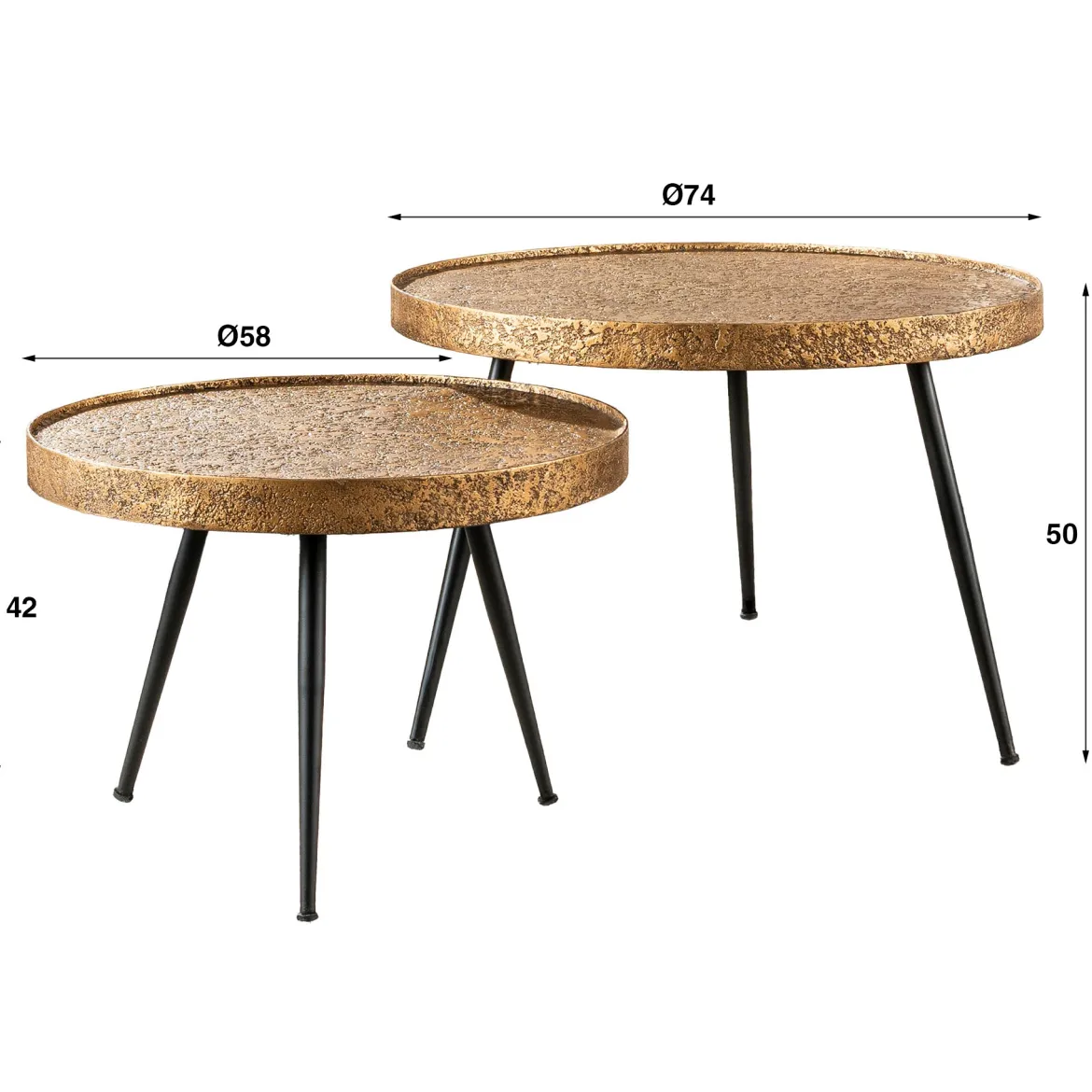 Couchtisch Kharu - 2er Set in Metallic-Antikbronze in rundem Design