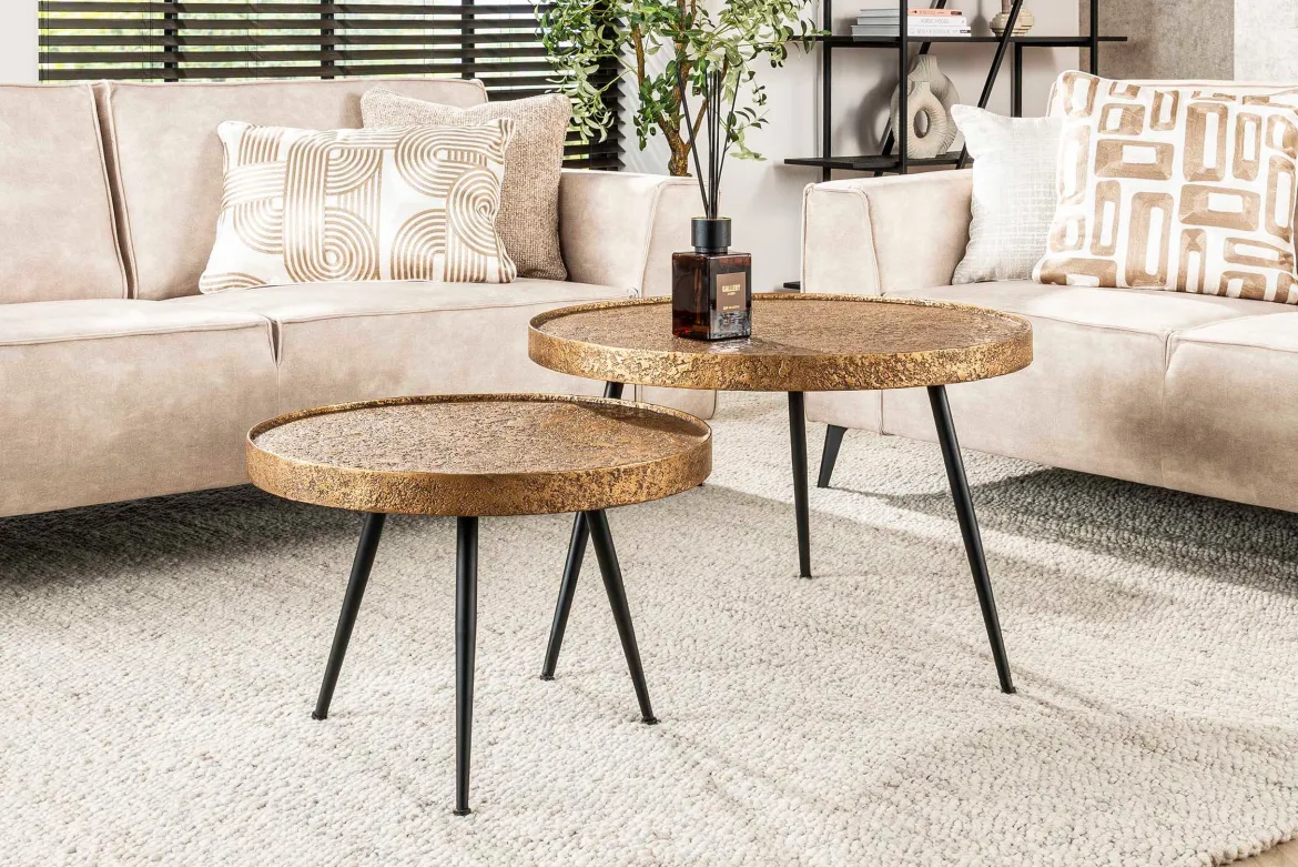 Couchtisch Kharu - 2er Set in Metallic-Antikbronze in rundem Design
