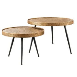 Couchtisch Kharu - 2er Set in Metallic-Antikbronze in rundem Design