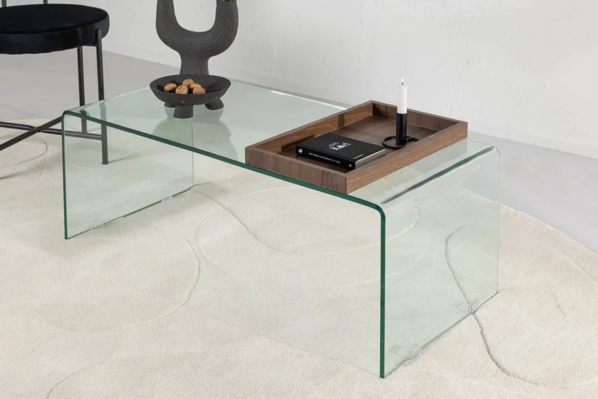 Couchtisch Klaro - aus Glas mit Holztablett